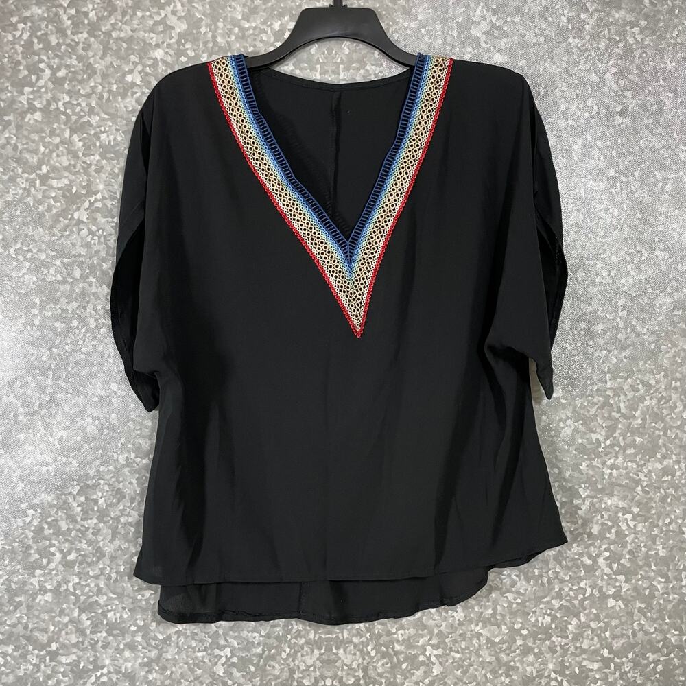 Shein Curve Women's Plus Size Rainbow Crochet Black Top - Size 1XL - Boho Chic